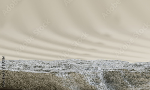 Rock podium on earth tone colour background for product presentation. Natural beauty pedestal, relaxation and health, 3d illustration.