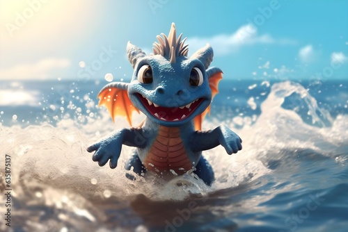a baby dragon swimming in the sea