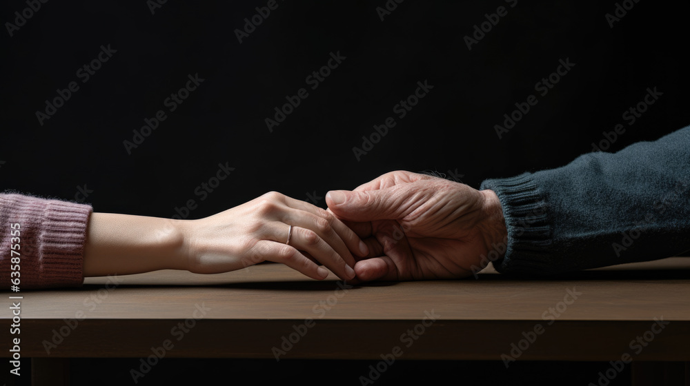 Two persons holding hands , demonstrate support and understanding Two persons holding hands , demonstrate support and understanding