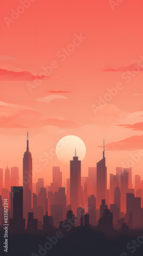 Peach and apricot color gradient minimalistic cityscape silhouette skyline hd phone wallpaper  ai generated