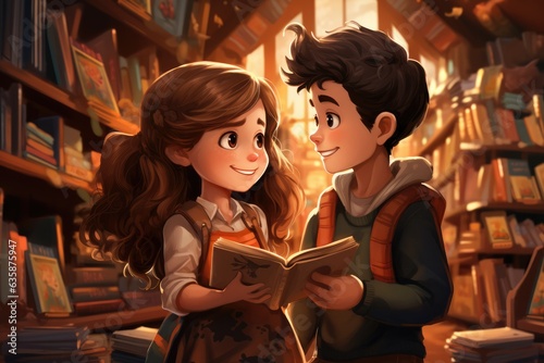 Whimsical Meeting Illustrate the girl and her dream boy - colorfull graphic novel illustration in comic style
