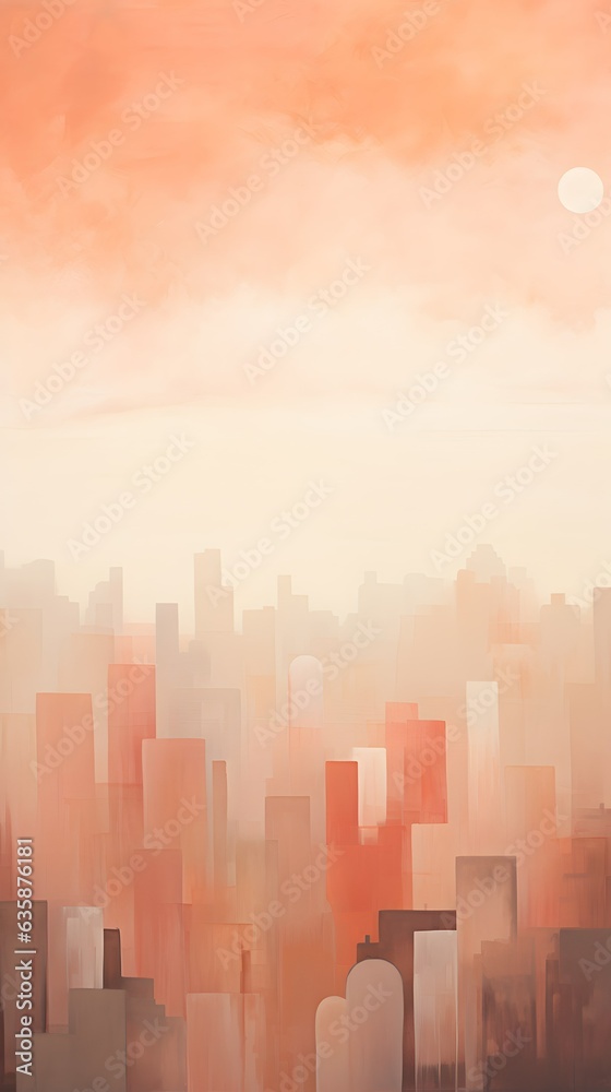Retro vintage sand and orange gradient color minimalistic cityscape hd phone wallpaper, ai generated