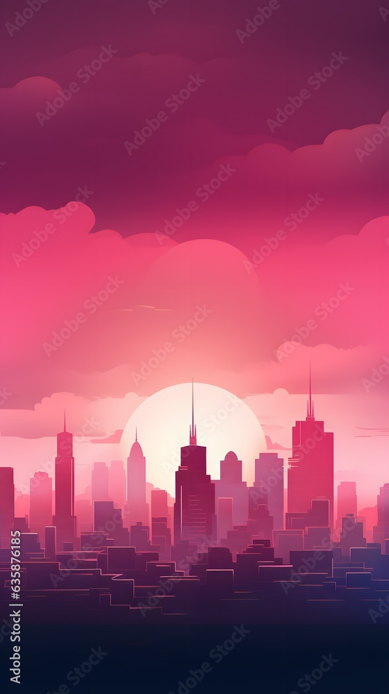 Vibrant magenta gradient cityscape minimalistic silhouette skyline hd phone wallpaper, ai generated