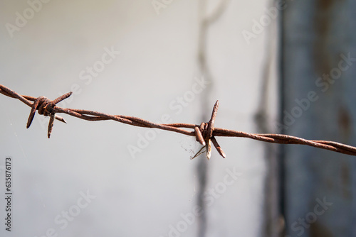 Selective focus of one barbed wire with blurred background
