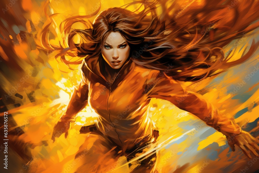 Energetic Action Capture her in mid-action - colorfull graphic novel illustration in comic style