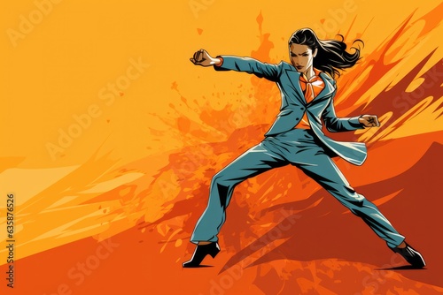 Dynamic Kick Show the model executing a high kick - colorfull graphic novel illustration in comic style