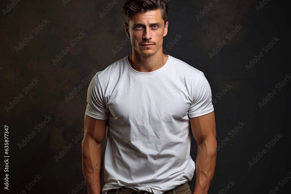 White t-shirt mockup. A man in a white T-shirt. Generative AI White t-shirt mockup. A man in a white T-shirt. Generative AI