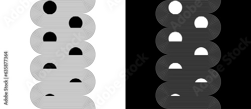 Sun and water concept. Abstract art lines background. Black shape on a white background and the same white shape on the black side.