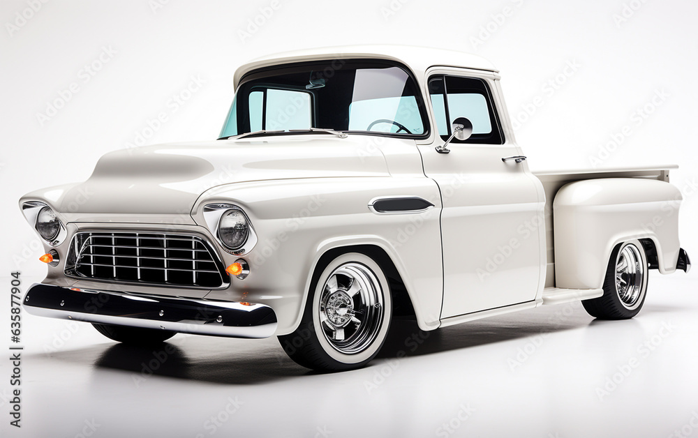 old truck isolated on white. Timeless classic vintage automobile.