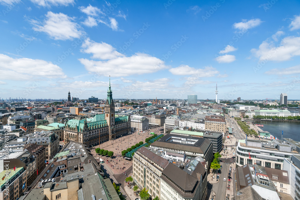 Aerial view of Hamburg in summer