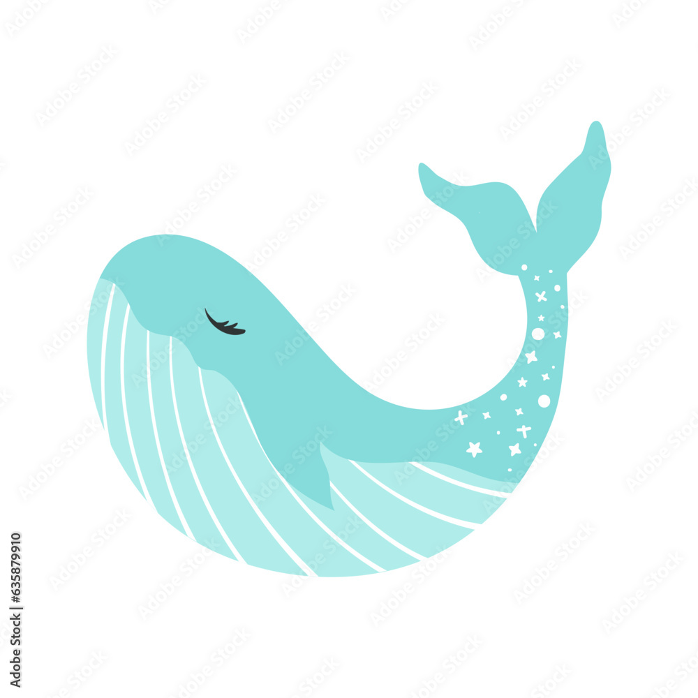 Naklejka premium Magical Whale Illustration. Baby Nursery Element Illustration