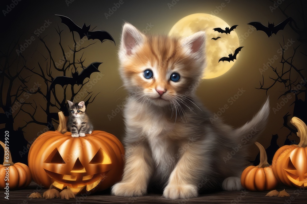 halloween cat with pumpkin halloween cat with pumpkin