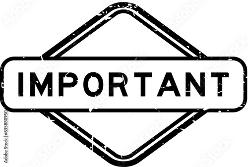 Grunge black important word rubber seal stamp on white background