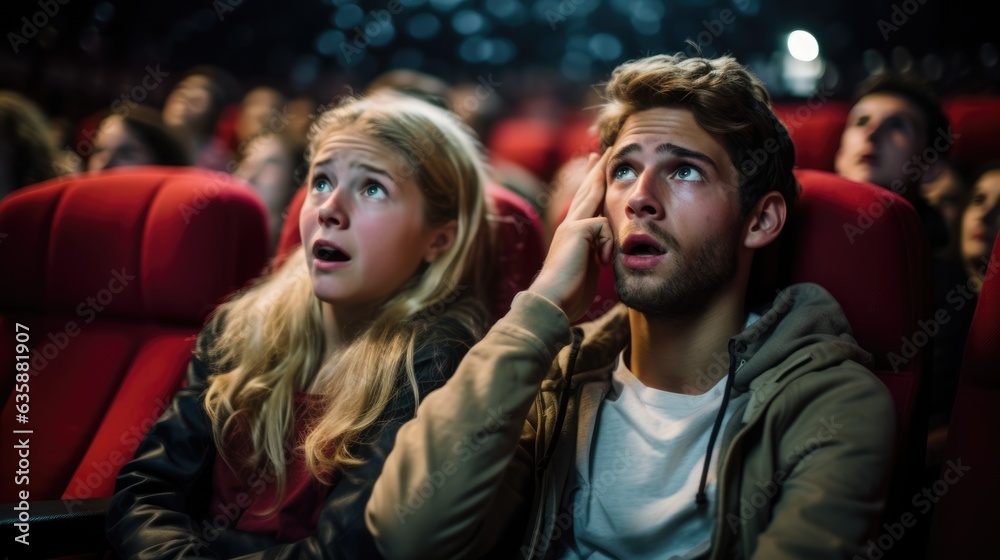 Young Couple sitting in a movie theater - stock photo of people and emotions