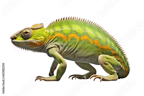 Abstract of lizard chameleon portrait isolated on white background with multi colored colorful on skin body and scales paint  reptile animal  Vibrant bright  with Generative AI.