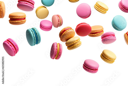 Wallpaper Mural Various colorful of macarons floating on the air isolated on clean png background, Desserts sweet cake concept, with Generative Ai. Torontodigital.ca