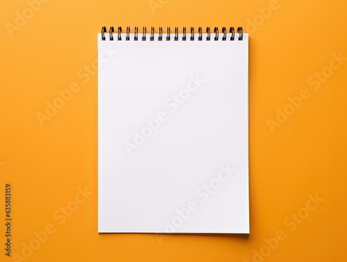 Top view blank paper. Desktop mock up, Flat lay of orange working table background with office equipment, mockup greeting card
