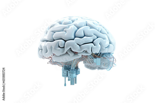 Digital AI electronic brain made from metallic isolated on clean png background, Artificial intelligence neural system , futuristic technology concept, with Generative Ai. photo