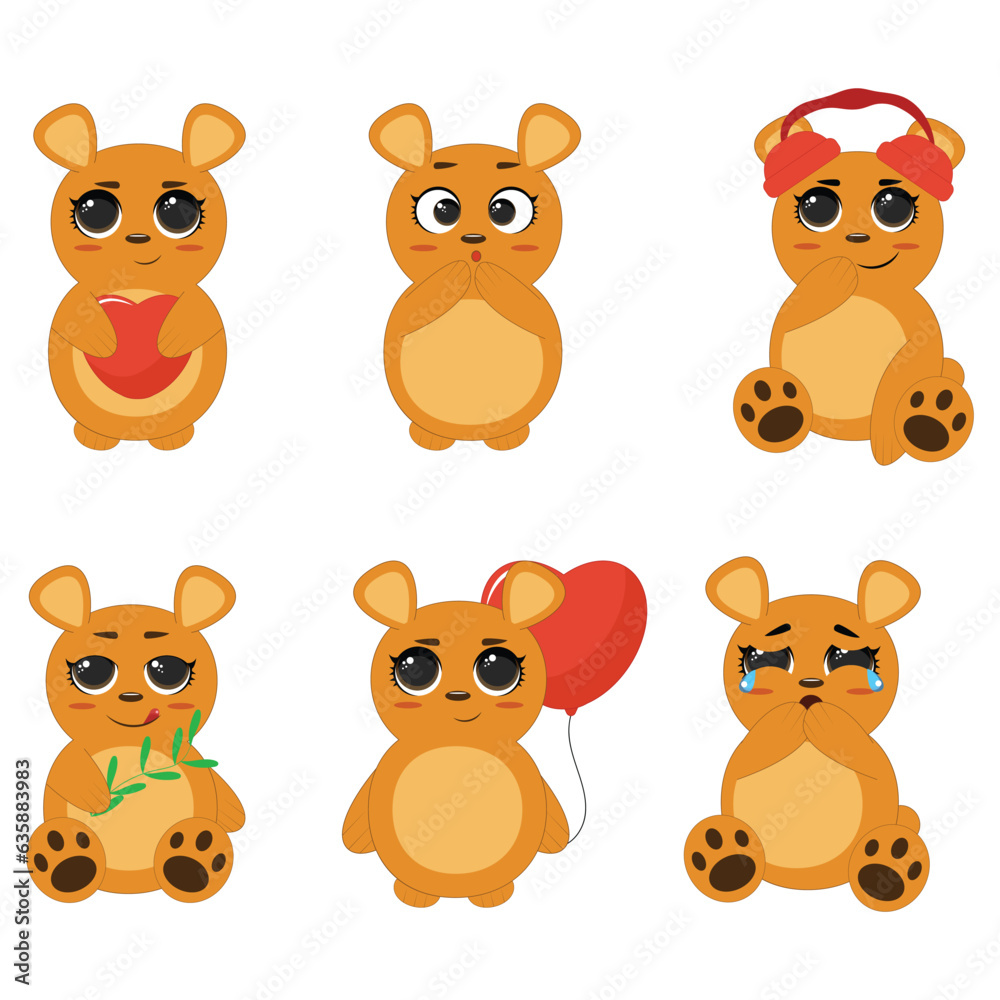 Bear vector set cartoon animal character and cute brown grizzly bear illustration animalistic set children's teddy bear isolated on white background Bear vector set cartoon animal character and cute brown grizzly bear illustration animalistic set children's teddy bear isolated on white background