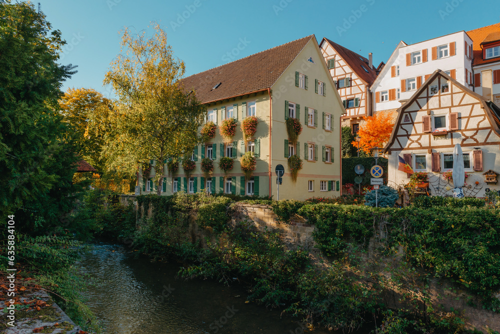 Old national German town house in Bietigheim-Bissingen, Baden-Wuerttemberg, Germany, Europe. Old Town is full of colorful and well preserved buildings.