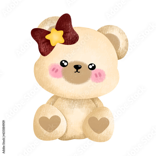 Cute White Bear with Star red bow 
hair clip ,watercolor, toy bear , cartoon,cute, vector , illustration,hand drawn, graphic,cartoon,teddy bear isolated on white