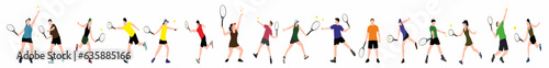set of men and women tennis players on white background. Vector illustration