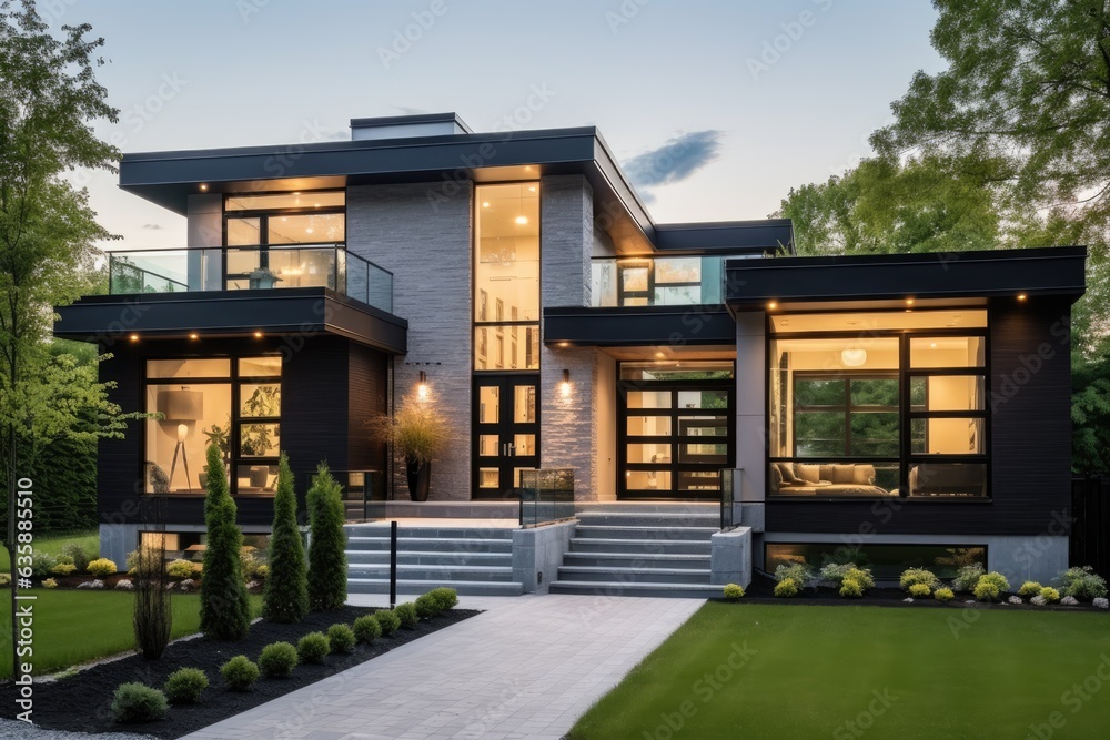 Upgraded suburban house in Montreal, Canada with lavish interior.