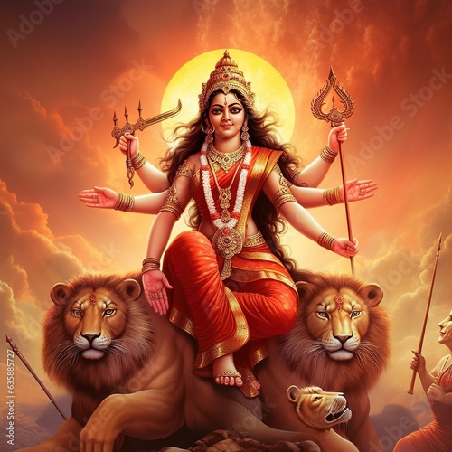 Happy Durga puja , Durga mata with colorful background, Generative ai. photo