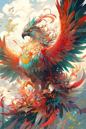 abstract illustration of mythological bird phoenix Fenghuang generative ai