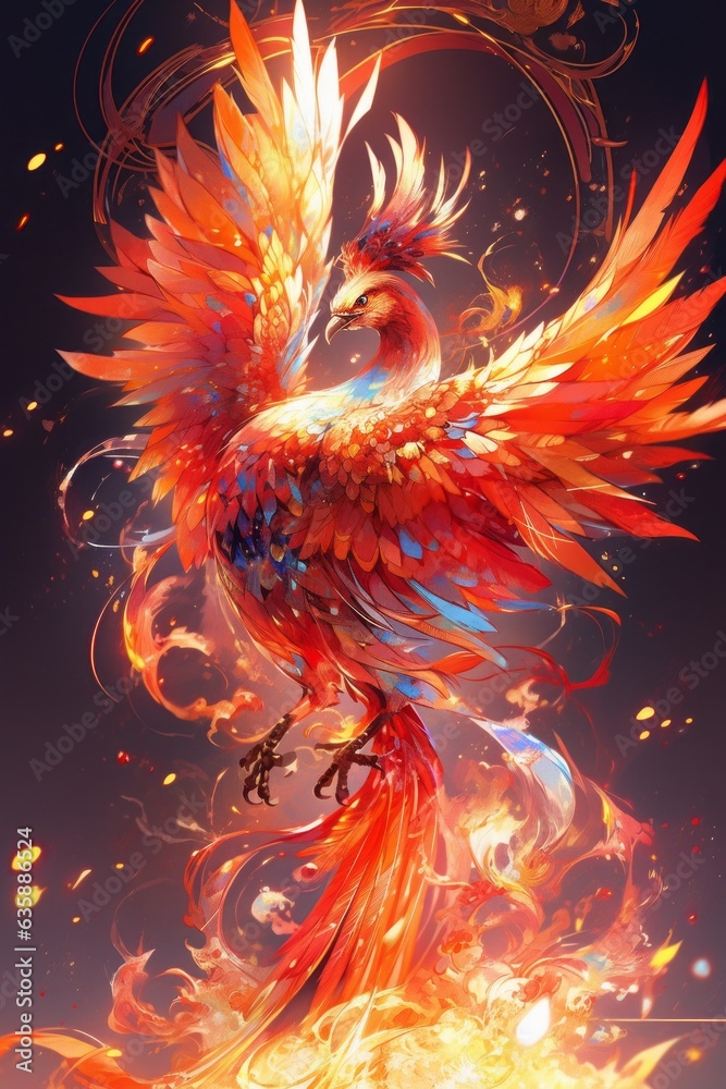 abstract illustration of mythological bird phoenix Fenghuang generative ai