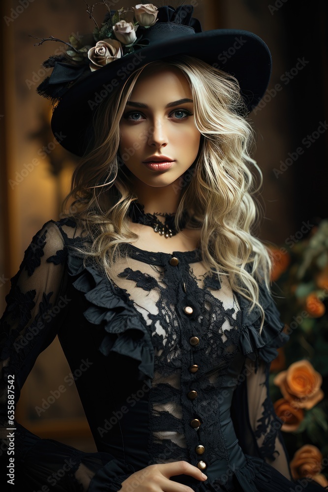 Capture the magic of Halloween Woman portrait with unique costume and gestures Capture the magic of Halloween Woman portrait with unique costume and gestures