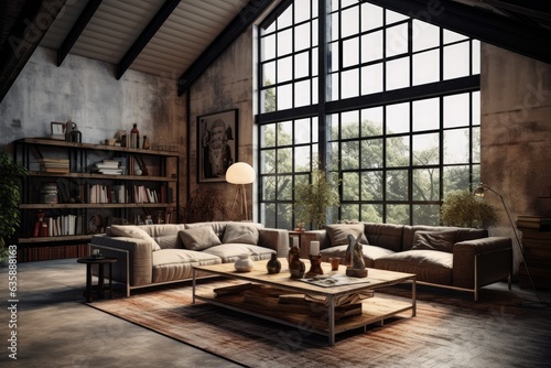 an industrial loft style living room.