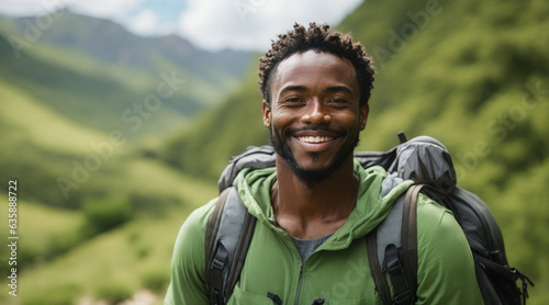 afro black man smiling at camera, traveler, selfie
