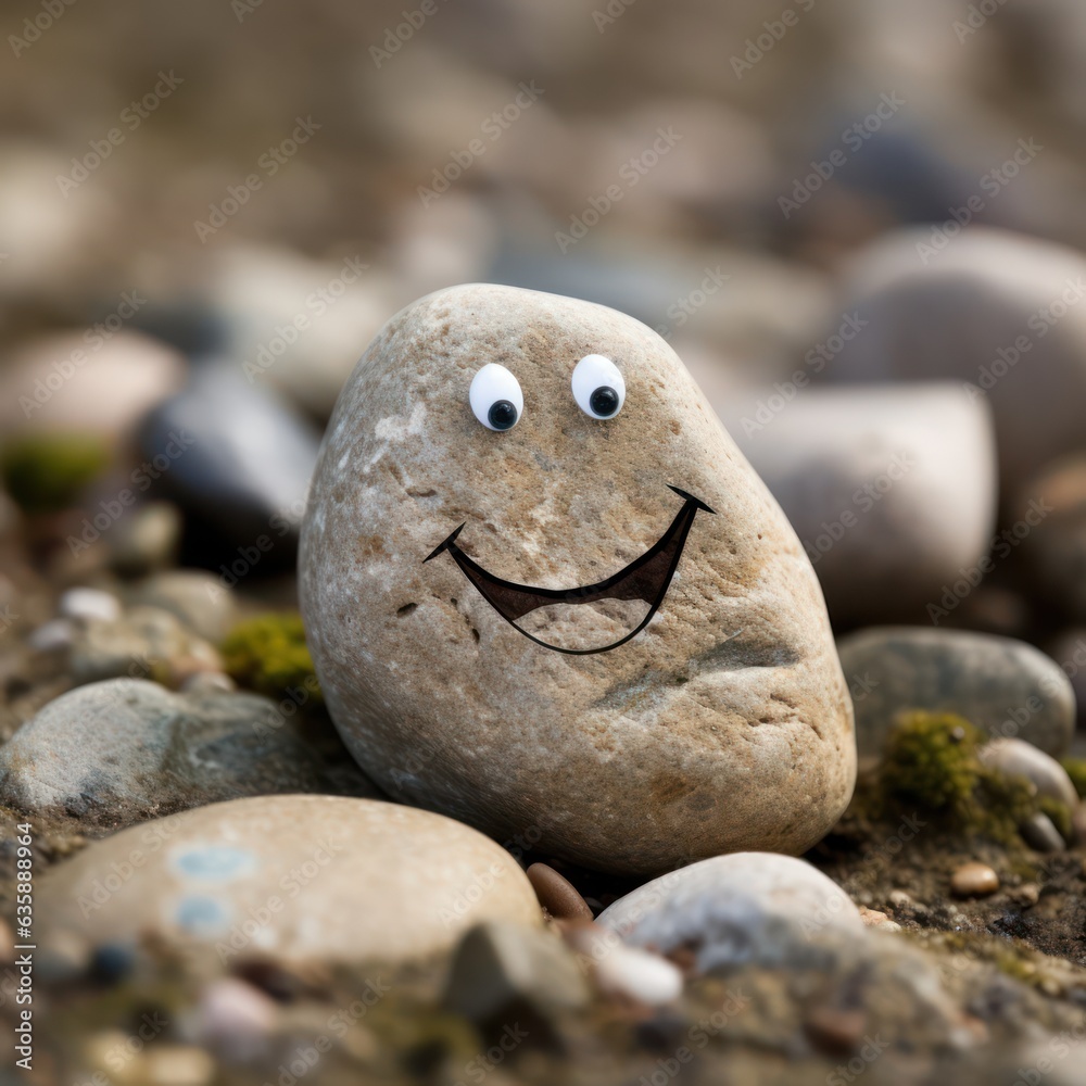 A rock smiling, humour, stone smiling, Generative AI