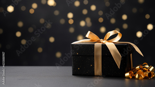 Black giftbox background with copyspace for yor text. Black friday concept. Generative AI.