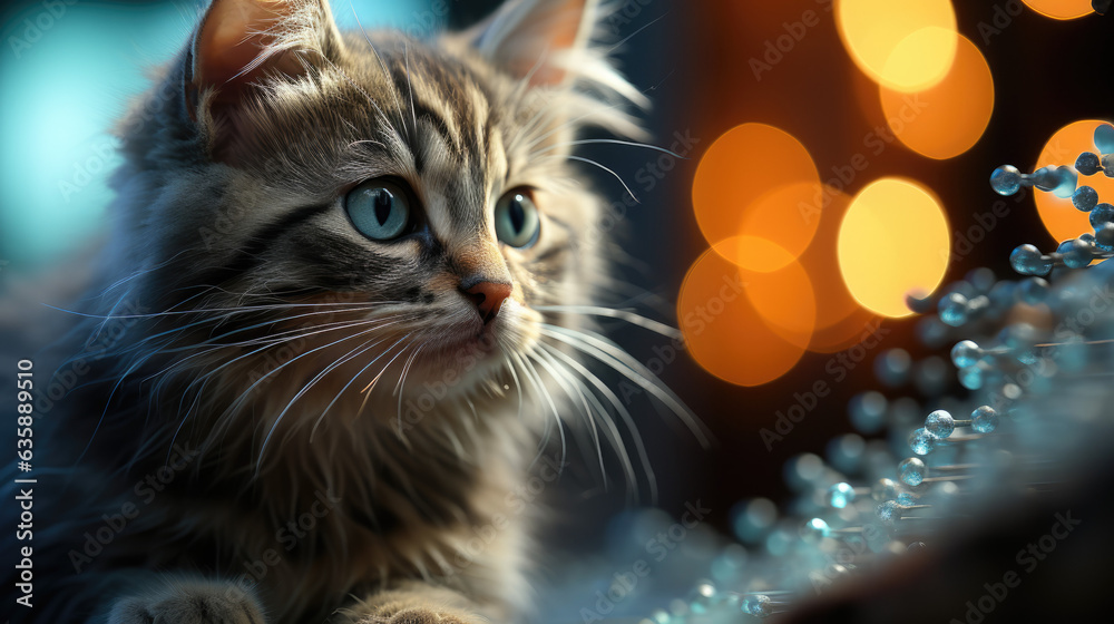 portrait of a cat with little blue bubble portrait of a cat with little blue bubble