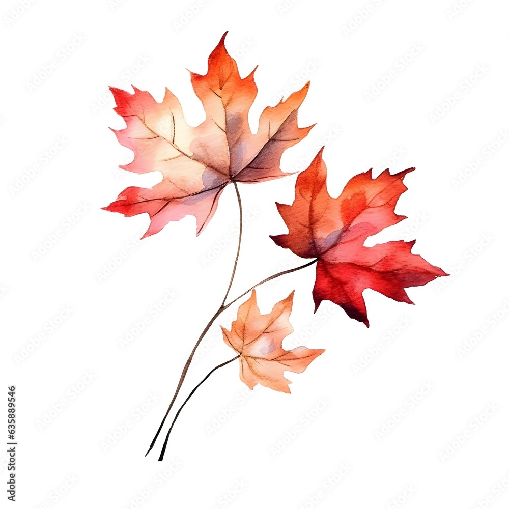 Maple leaves isolated on white background in watercolor style Maple leaves isolated on white background in watercolor style