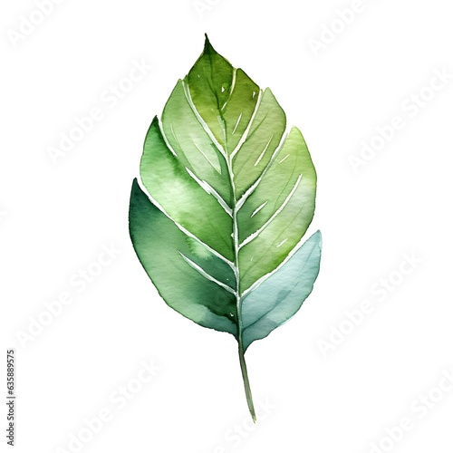 Green leaf isolated on white background in watercolor style