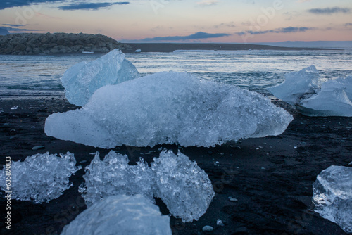 Diamond Beach is a striking black-sand beach famed for the huge, glistening iceberg fragments drifting ashore.