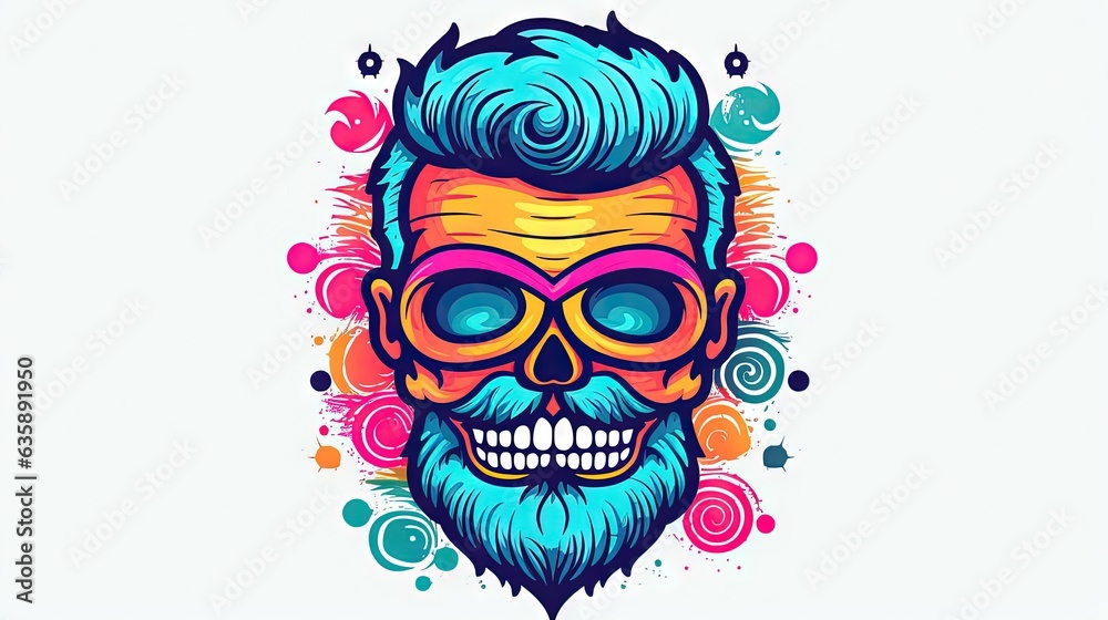  a man with a beard and a mustache with colorful paint splatters.  generative ai