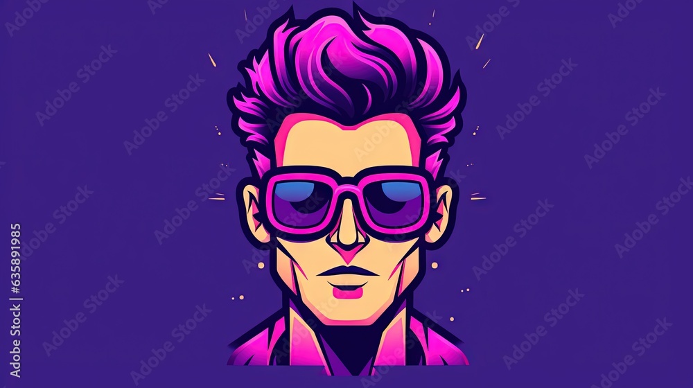  a man with purple hair and sunglasses on a purple background.  generative ai