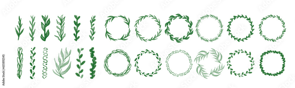 Doodle eco green botanical circle frame. Hand drawn round line border, leaves, wedding invitation and cards, logo design and posters template. Doodle eco green botanical circle frame. Hand drawn round line border, leaves, wedding invitation and cards, logo design and posters template.