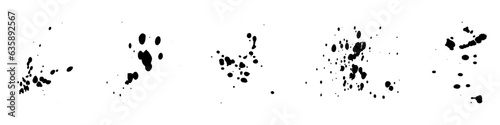 Paint Brush Abstract Splatter Set. Inkblot Spatter Collection, Stain Texture. Dirty Ink Splash. Messy Rough Splat. Grunge Effect Design Element. Black Paintbrush Splotch. Isolated Vector Illustration