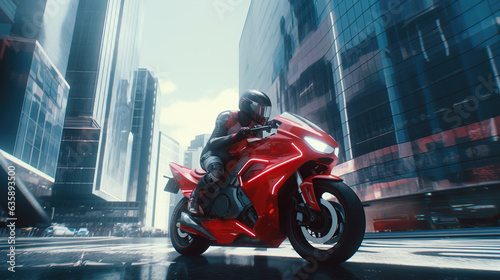 cyberpunk motorcycle, futuristic motorcycle, red. Bold design.