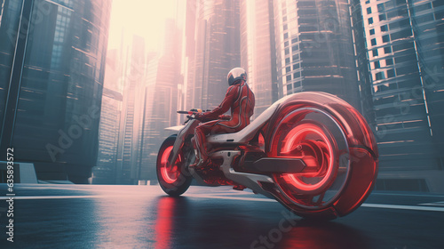 cyberpunk motorcycle, futuristic motorcycle, red. Bold design.