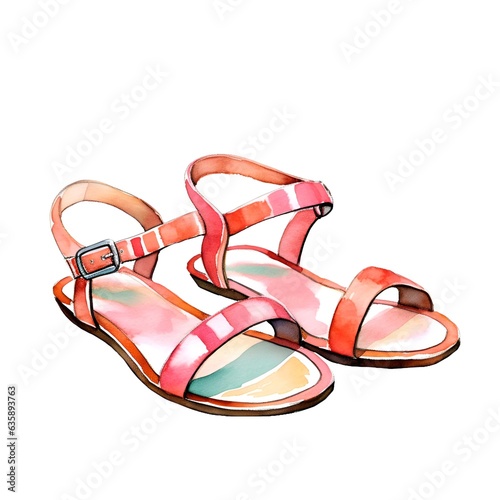Sandals isolated on white background in watercolor style