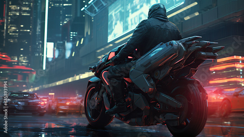 cyberpunk motorcycle, futuristic motorcycle, red. Bold design. © Jacques Evangelista