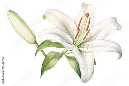 White lily, watercolor illustration artwork for prints and decorative