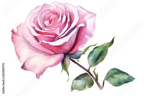 pink rose watercolor illustration isolated on white background, print artwork