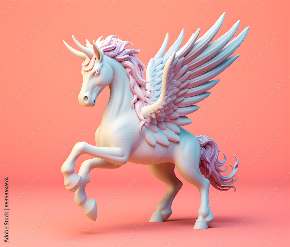 Cute White Unicorn with Pink Hair and Wings on Pink Background, Ai Generated Cute White Unicorn with Pink Hair and Wings on Pink Background, Ai Generated
